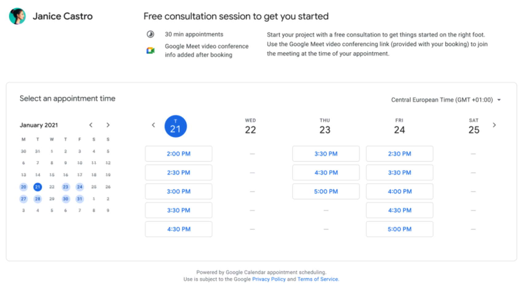 Google cal appointments