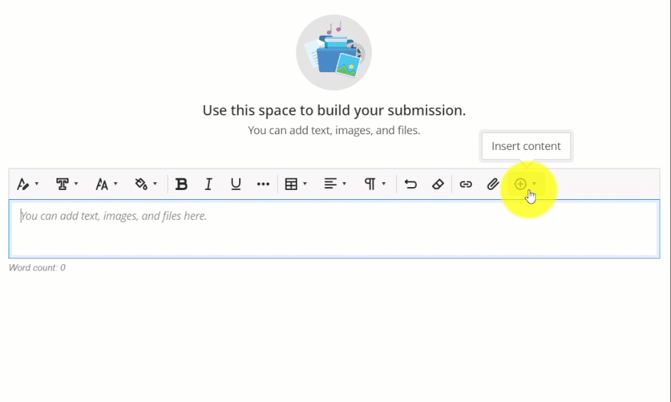 Screenshot of where to find the Content Tools when setting up an assignment
