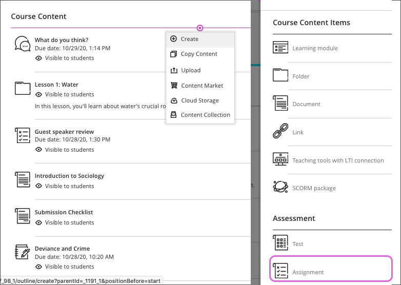 First create an assignment