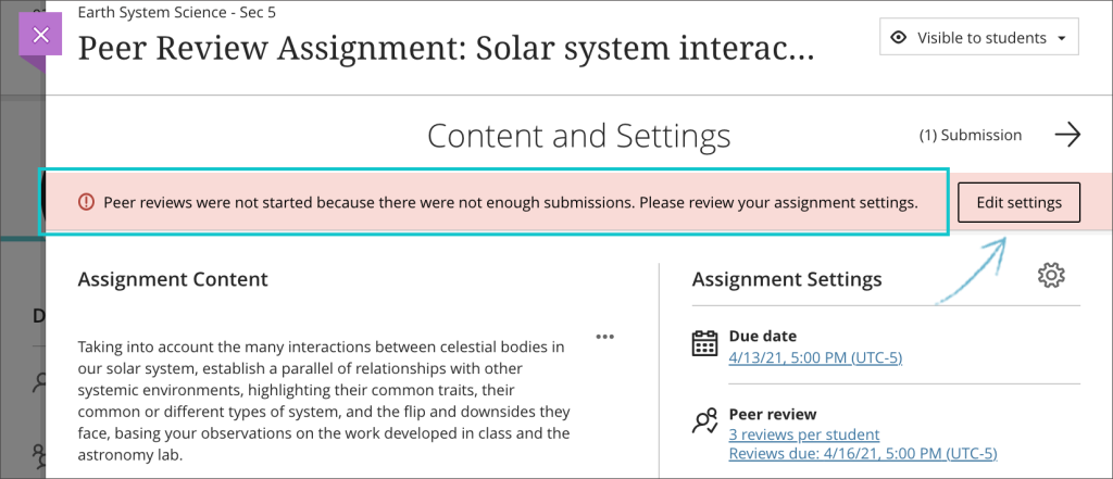 peer review assessment screenshot: not enough submissions