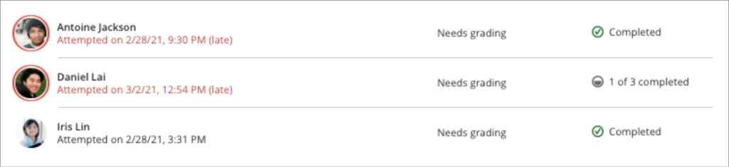 peer review assessment screenshot: attempts