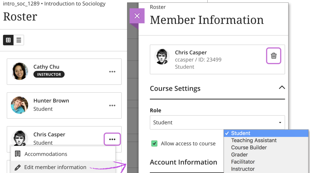 manage user information screenshot