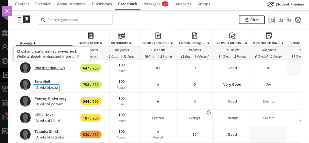 gradebook grid view screenshot