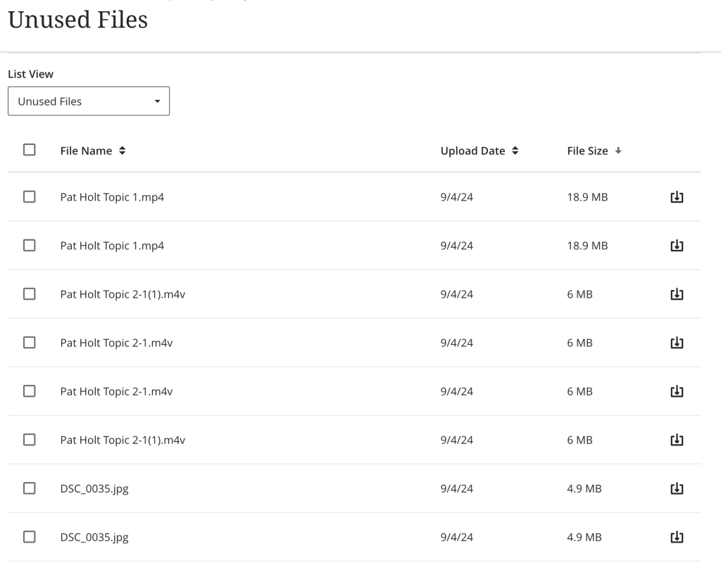 files are sorted by numbers with the larges size at the top