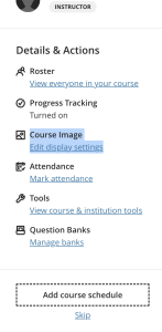 The course image option highlighted in the right sidebar of the Blackboard course page.