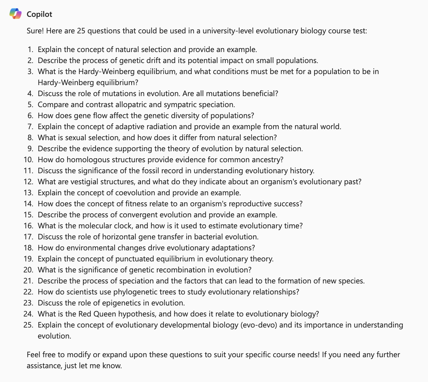 screenshot of copilot example responses