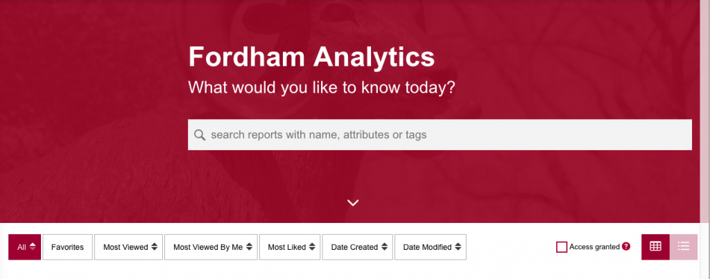 Screenshot of Analytics Landing page