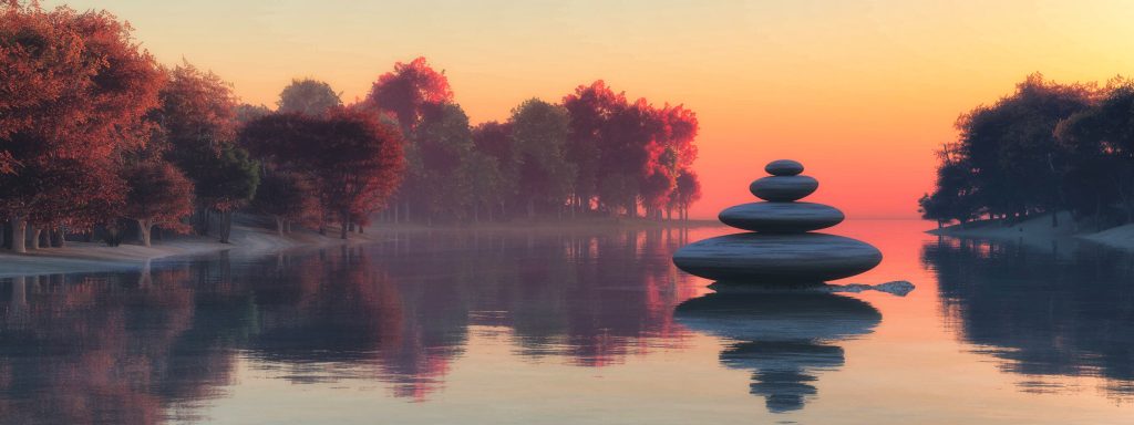 sunset and zen stones