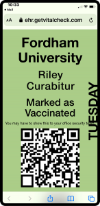 VitalCheck confirmation screen with QR code